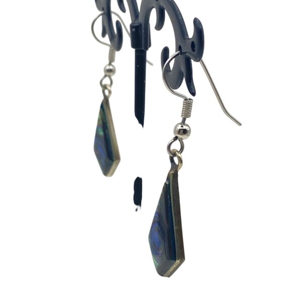 Abalone Shell Drop Earrings Geometric  Silver-Tone Dangle Boho Modern Paua - Picture 6 of 7